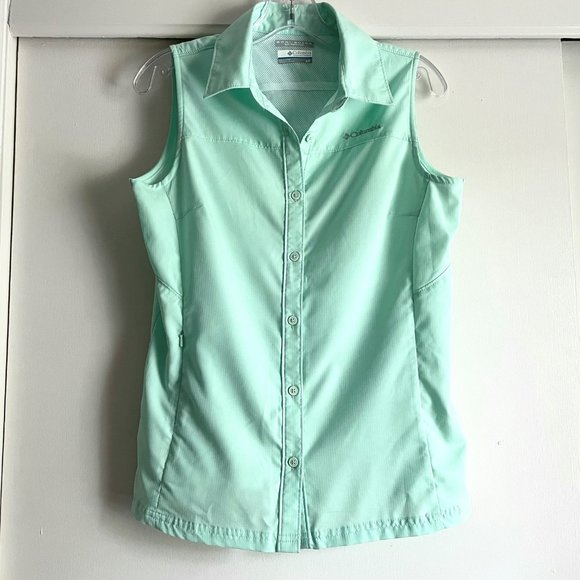 Columbia Green Omni Shade Sun Protection Sleeveless Button Down Blouse Top S - Picture 10 of 10